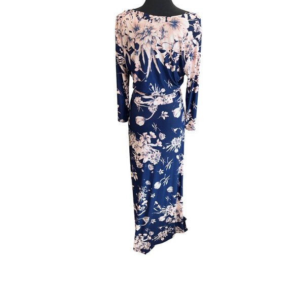 TriaTria Plus Size 1X Floral Navy Pink Maxi Wrap Dress 3/4 Sleeves Tie Waist - Picture 3 of 11